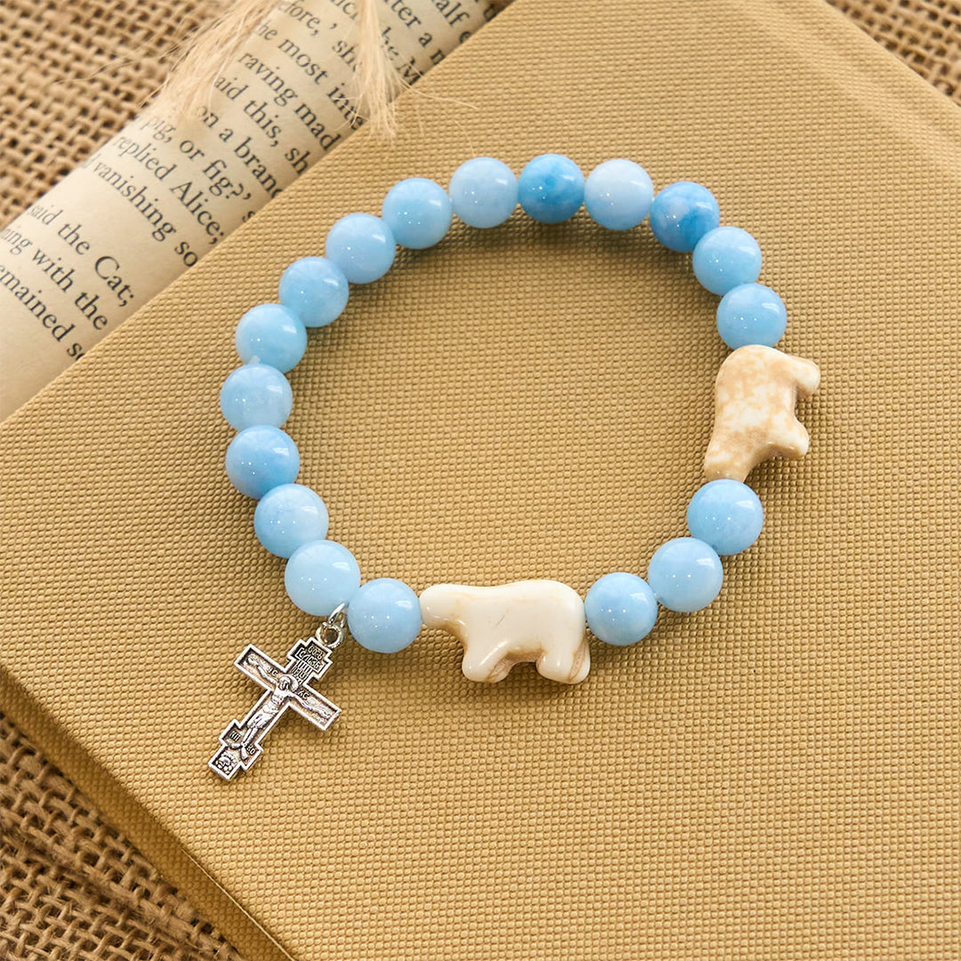 Christianartworkshop Braccialetto fatto a mano con croce e orso polare con perline blu: salva i nostri orsi polari - image 3