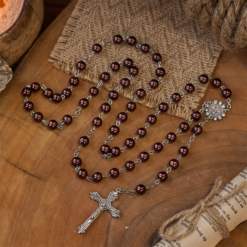 Rosario cattolico di benedizione in perla marrone - image 7