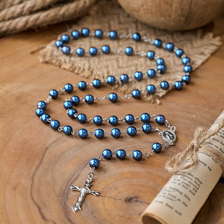 Rosario con perle blu reale, medaglia della Madonna e crocifisso - image 7