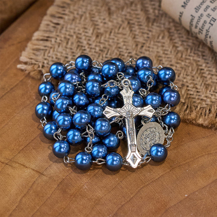 Rosario con perle blu reale, medaglia della Madonna e crocifisso - image 3