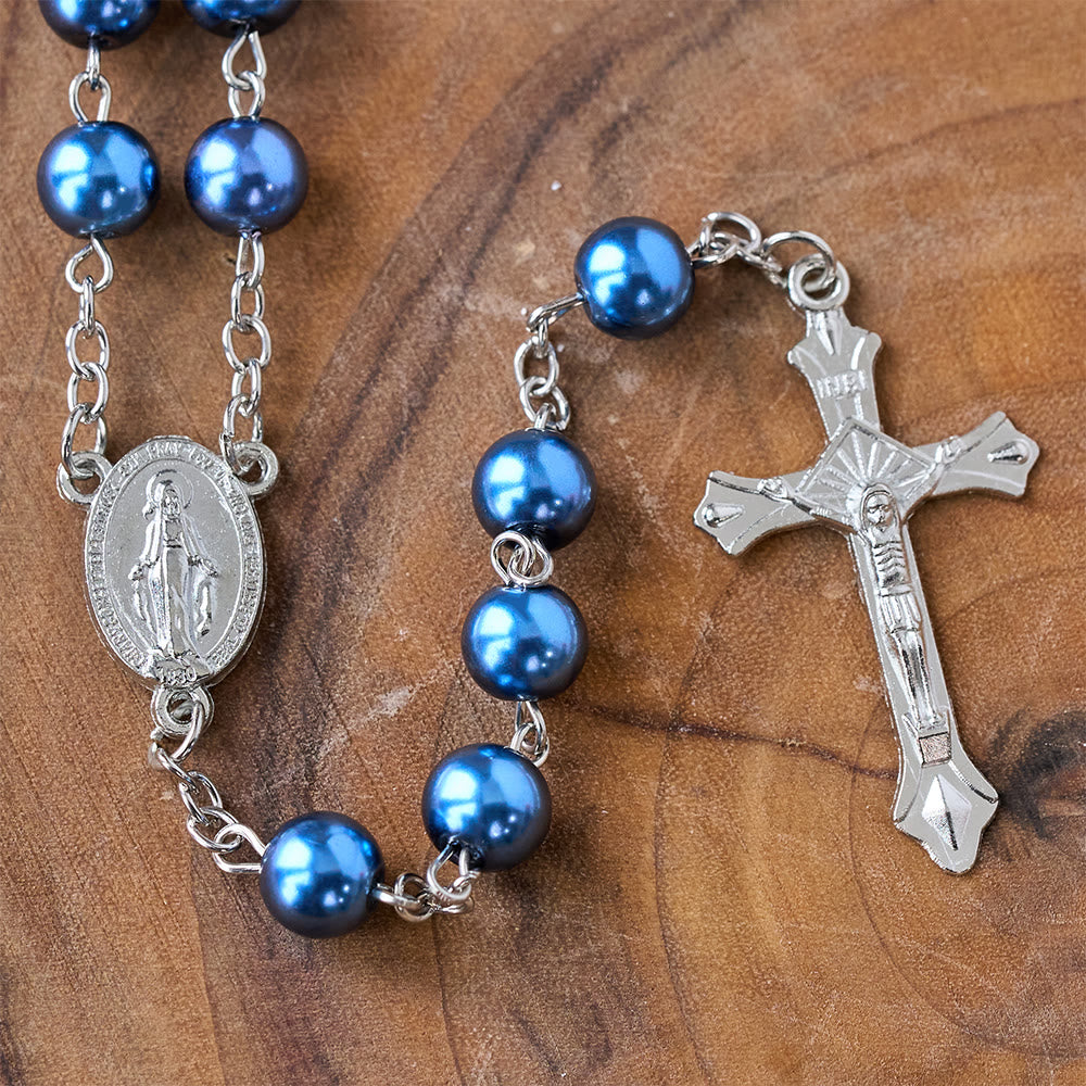 Rosario con perle blu reale, medaglia della Madonna e crocifisso - image 4