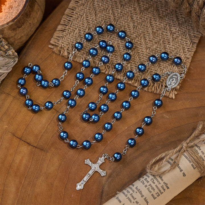 Rosario con perle blu reale, medaglia della Madonna e crocifisso - image 6