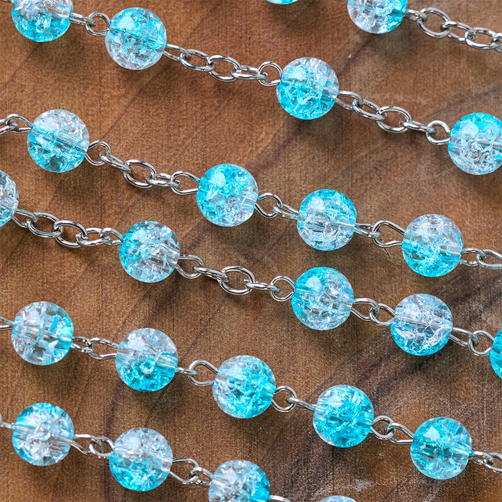 Rosario in perle di vetro blu celeste con cuore di Gesù e crocifisso - image 6