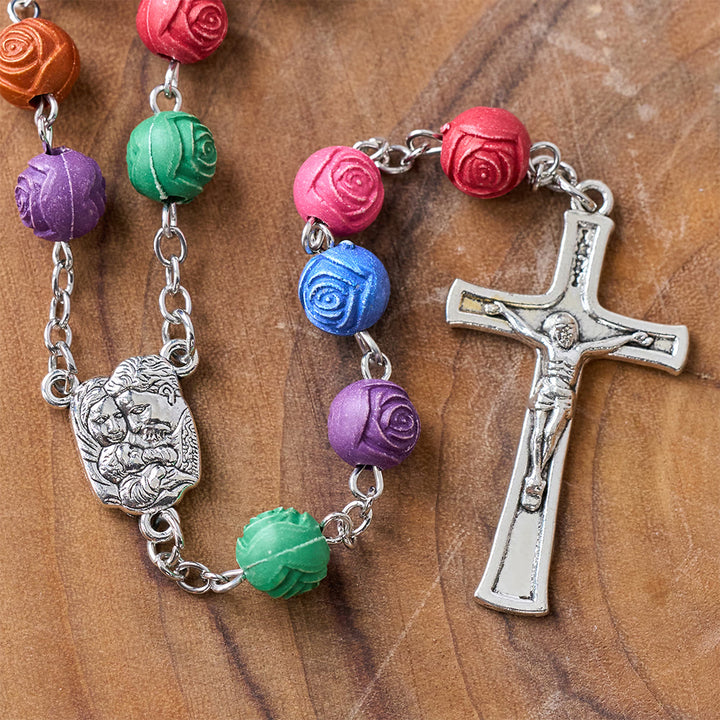 Rosario con perline color rosa della Sacra Famiglia di Gesù Croce - image 5
