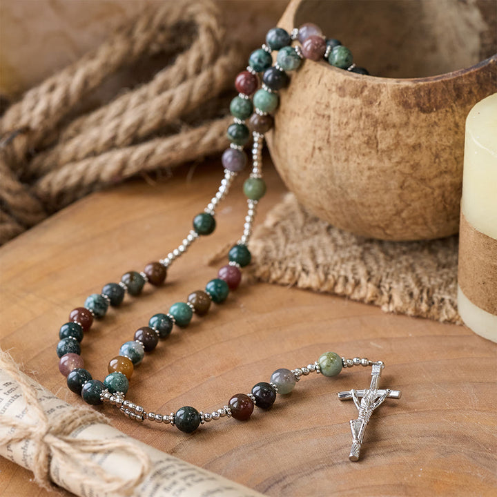 Rosario di preghiera con croce di Gesù in agata naturale di Cristo - image 3
