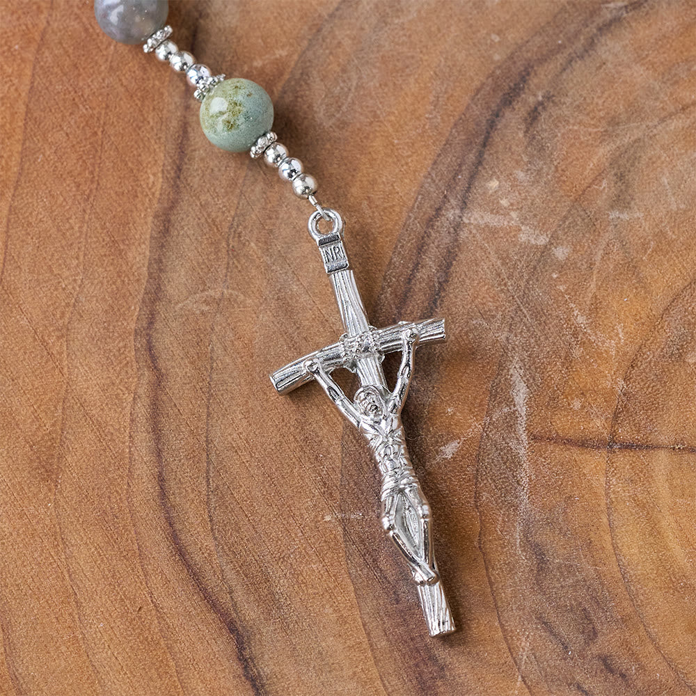 Rosario di preghiera con croce di Gesù in agata naturale di Cristo - image 6