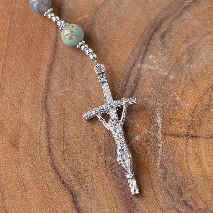 Rosario di preghiera con croce di Gesù in agata naturale di Cristo - image 6