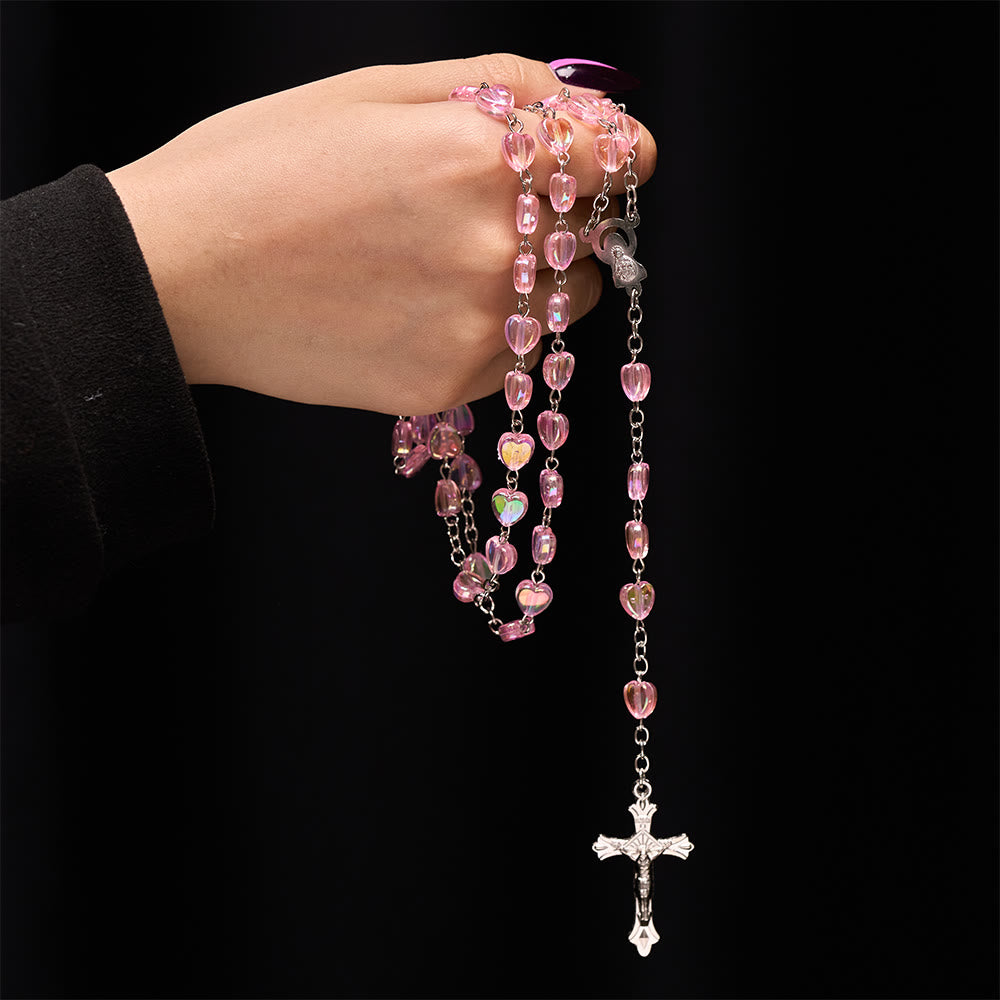 Rosario con cuore rosa, trasparente e lucido - image 1