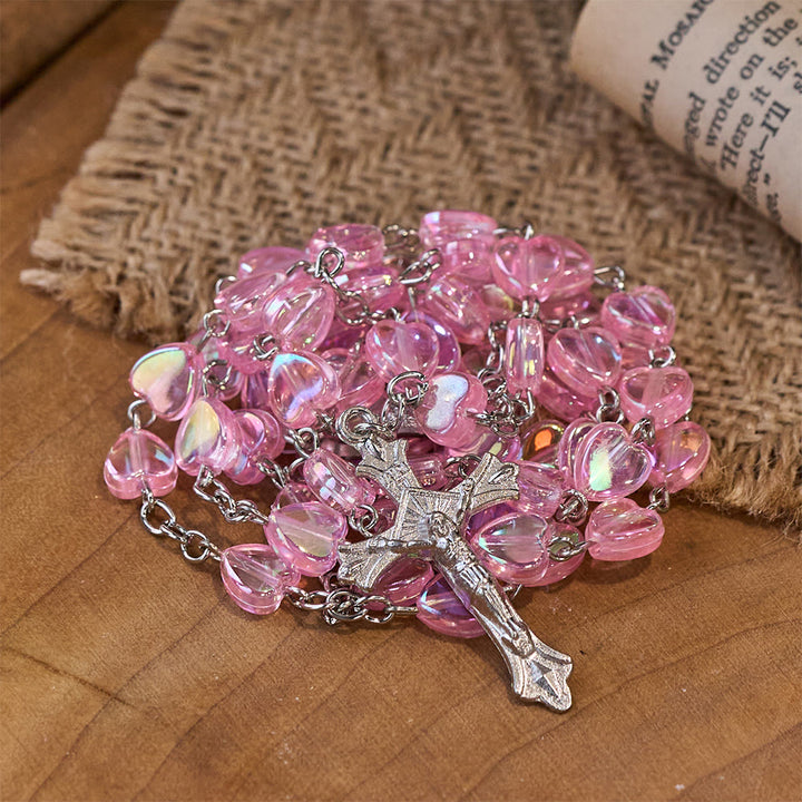 Rosario con cuore rosa, trasparente e lucido - image 2
