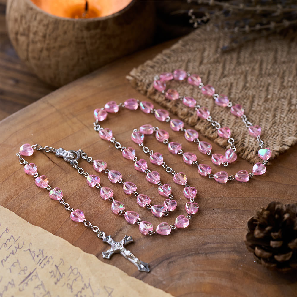 Rosario con cuore rosa, trasparente e lucido - Rosa - image 0