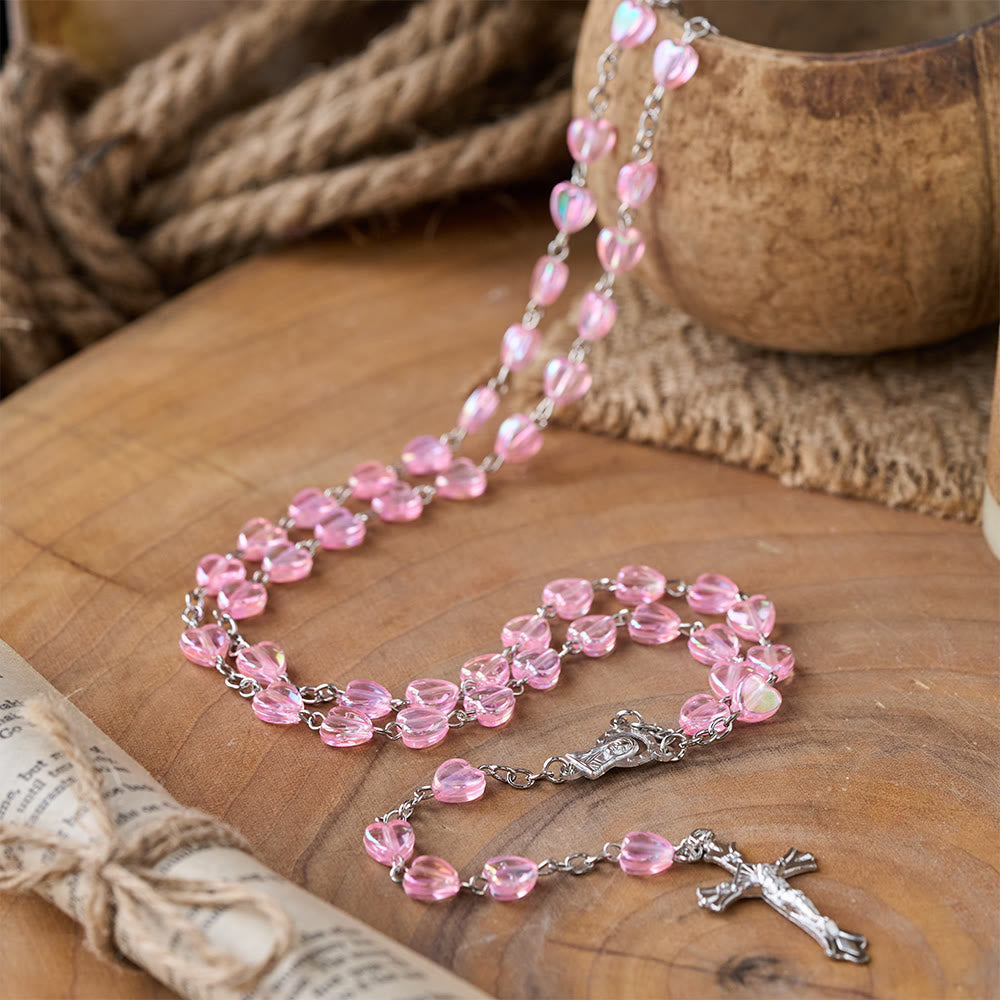 Rosario con cuore rosa, trasparente e lucido - image 3