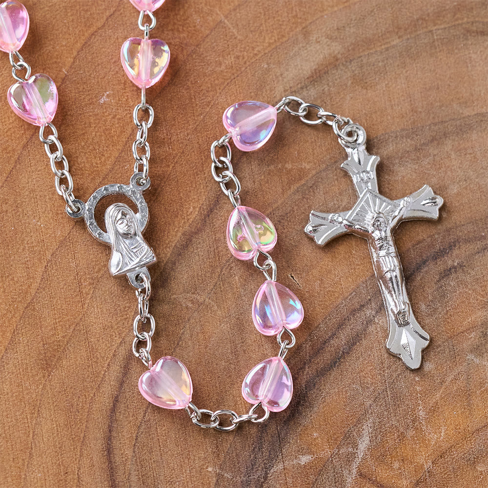 Rosario con cuore rosa, trasparente e lucido - image 6