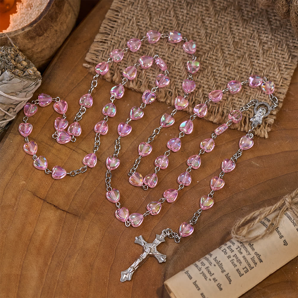 Rosario con cuore rosa, trasparente e lucido - image 7