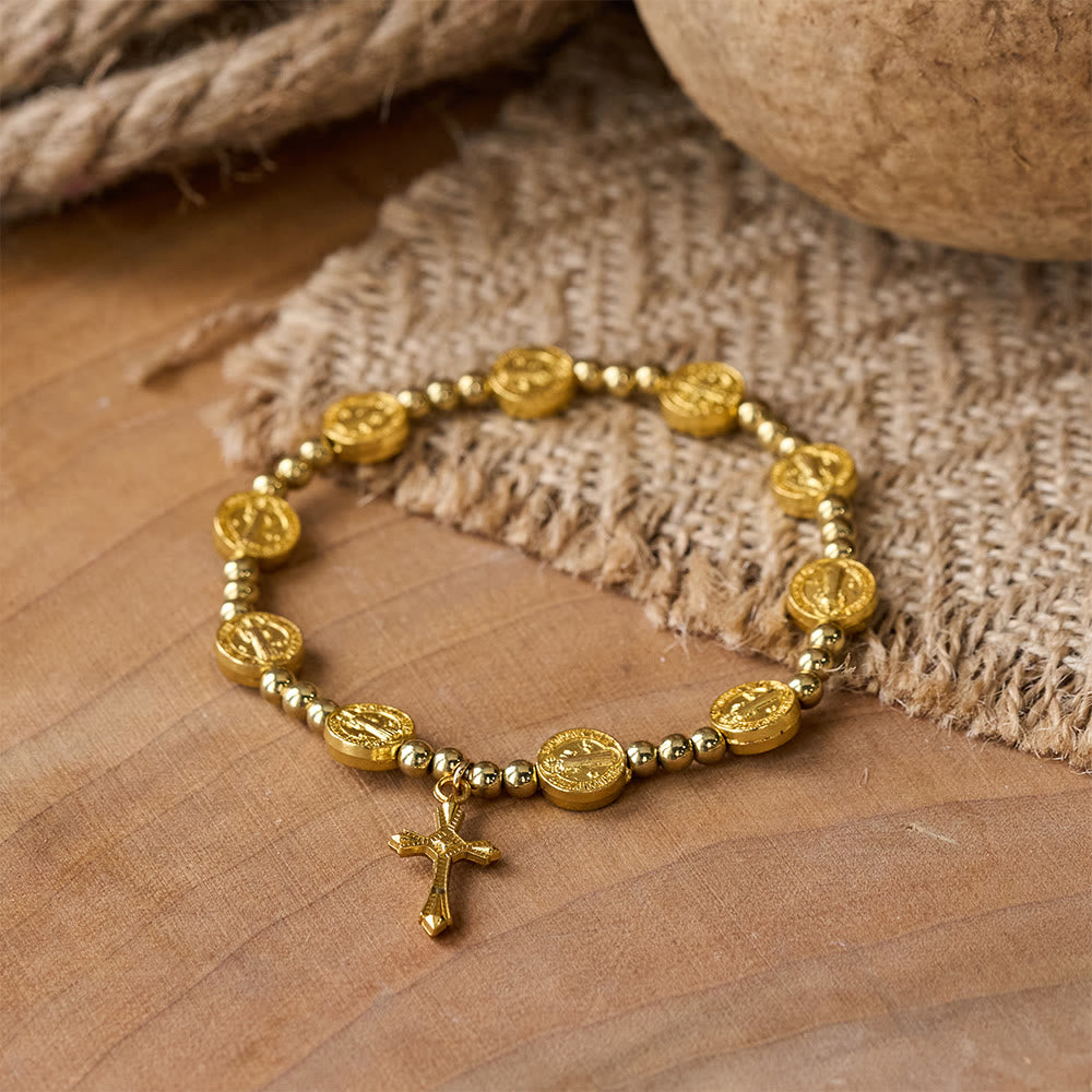 Christianartworkshop Bracciale elastico con croce di San Benedetto color oro - D'oro - image 0