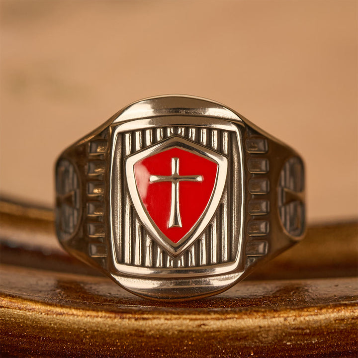 Christianartworkshop Anello con croce e scudo templare - Un emblema sacro di valore e fede - US 15 - image 0