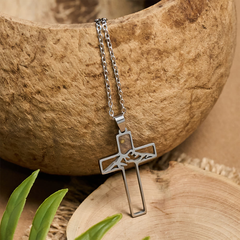 Christianartworkshop Collana con croce della montagna dei semi di senape: la resistenza della fede e le meraviglie della natura - Collana con croce della montagna dei semi di senape - image 0