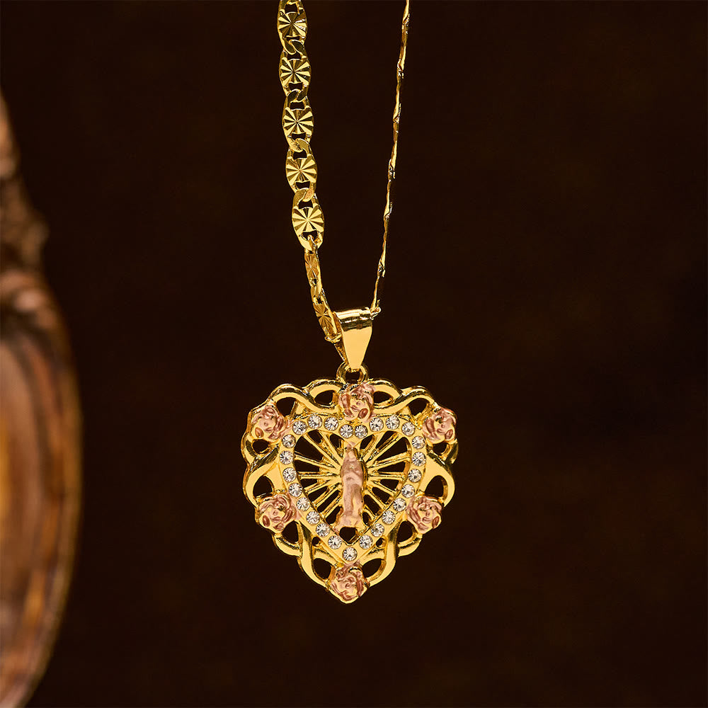 Christianartworkshop Collana traforata con cuore della Madonna e accento rosa: un promemoria quotidiano della sua intercessione - image 2