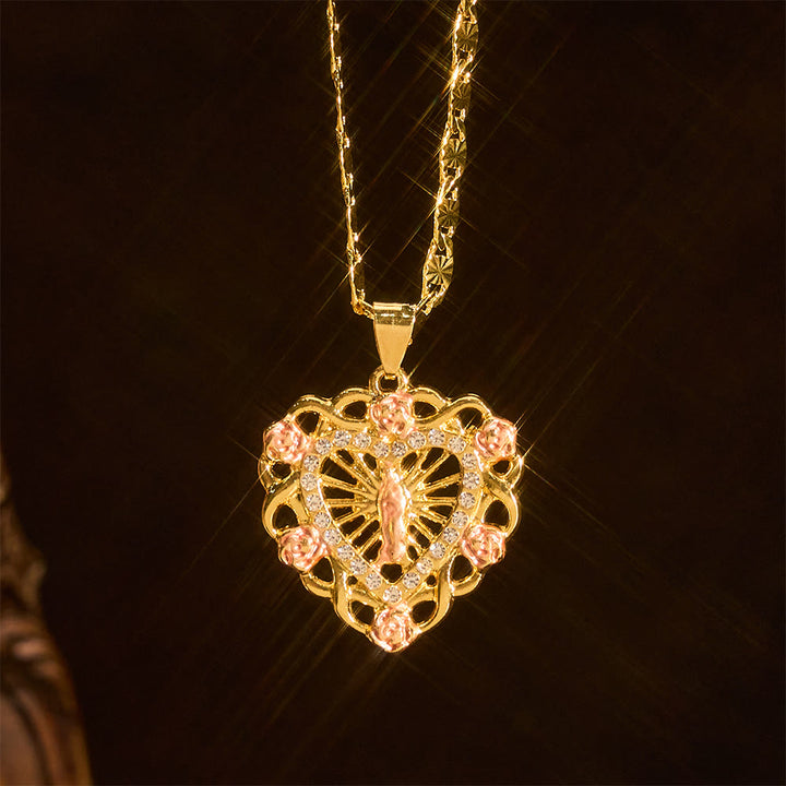 Christianartworkshop Collana traforata con cuore della Madonna e accento rosa: un promemoria quotidiano della sua intercessione - Nostra Signora - image 0