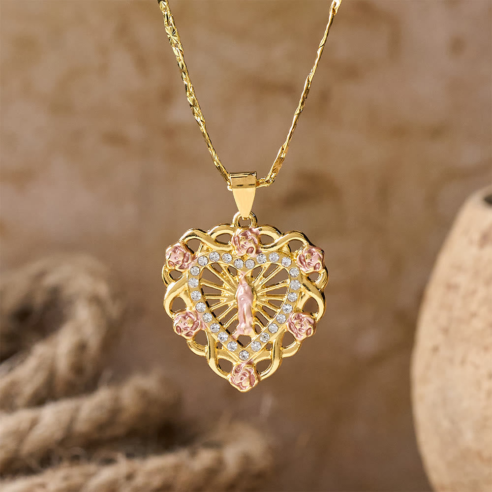Christianartworkshop Collana traforata con cuore della Madonna e accento rosa: un promemoria quotidiano della sua intercessione - image 4