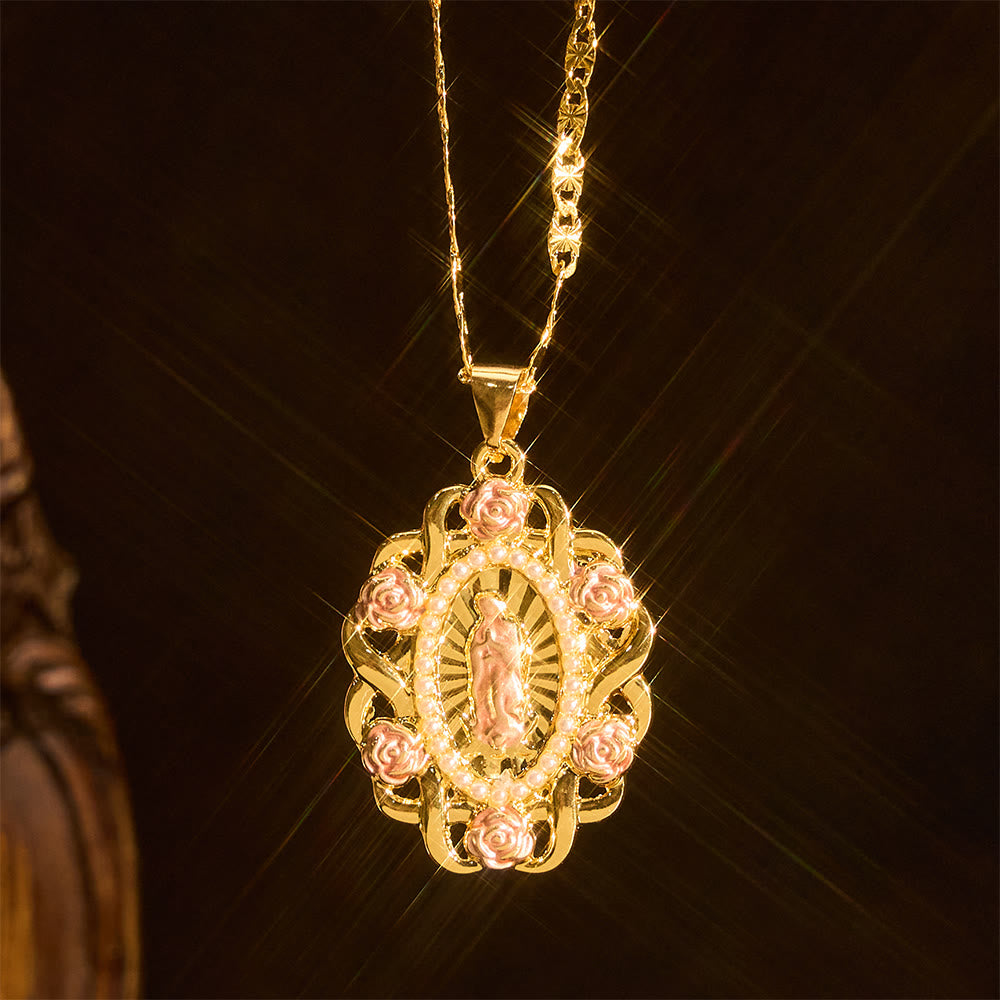 Christianartworkshop Collana ovale con accenti rosa della Madonna: un promemoria quotidiano della sua intercessione - Nostra Signora - image 0
