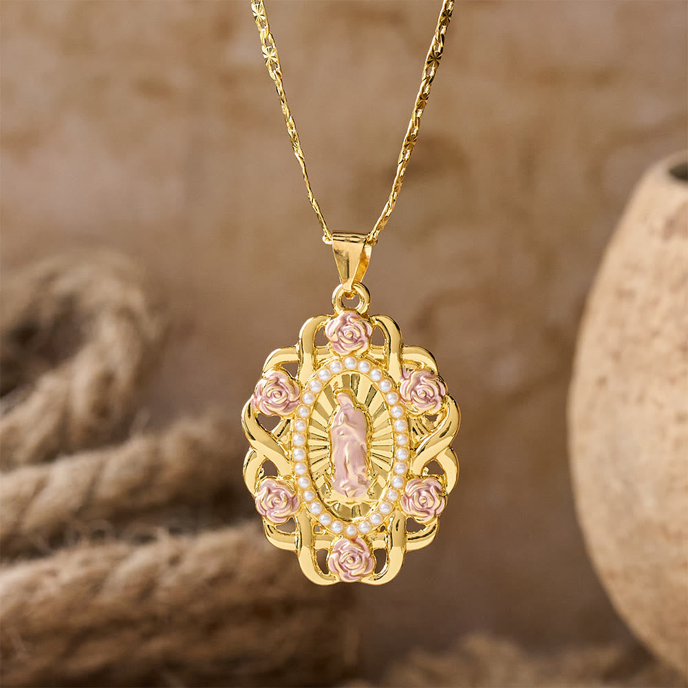 Christianartworkshop Collana ovale con accenti rosa della Madonna: un promemoria quotidiano della sua intercessione - image 2