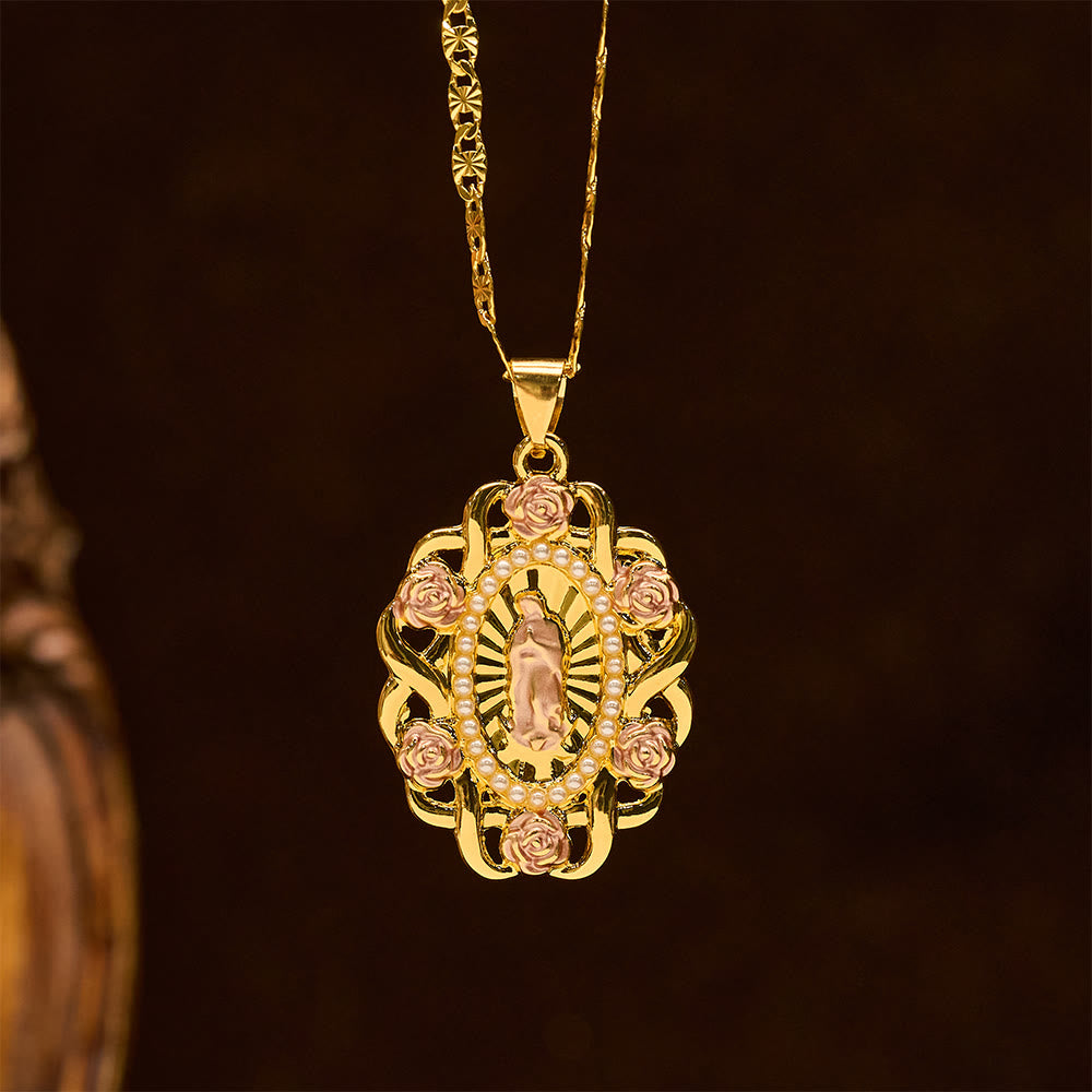 Christianartworkshop Collana ovale con accenti rosa della Madonna: un promemoria quotidiano della sua intercessione - image 3