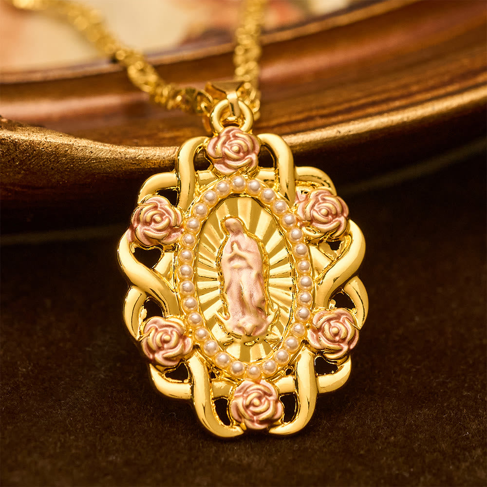 Christianartworkshop Collana ovale con accenti rosa della Madonna: un promemoria quotidiano della sua intercessione - image 1