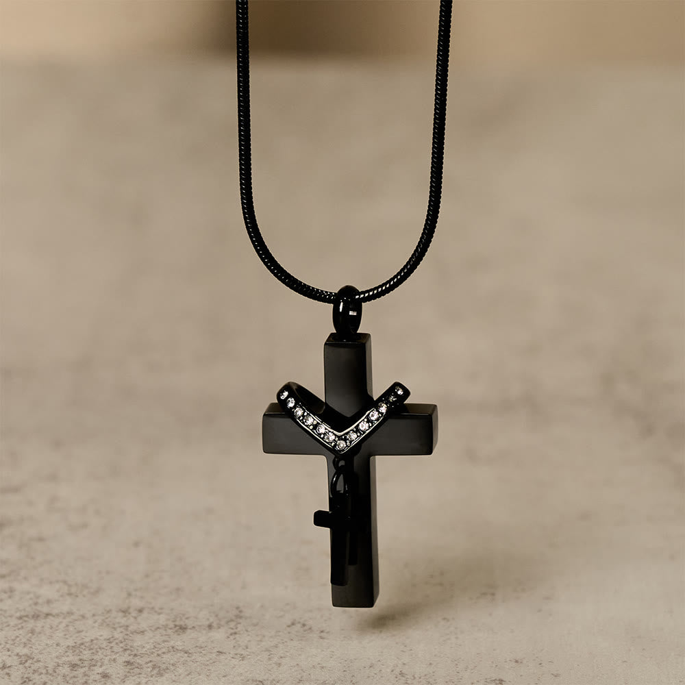Christianartworkshop Collana con croce interna staccabile: fonda la tua fede nell'amore che trascende - Nero - image 3