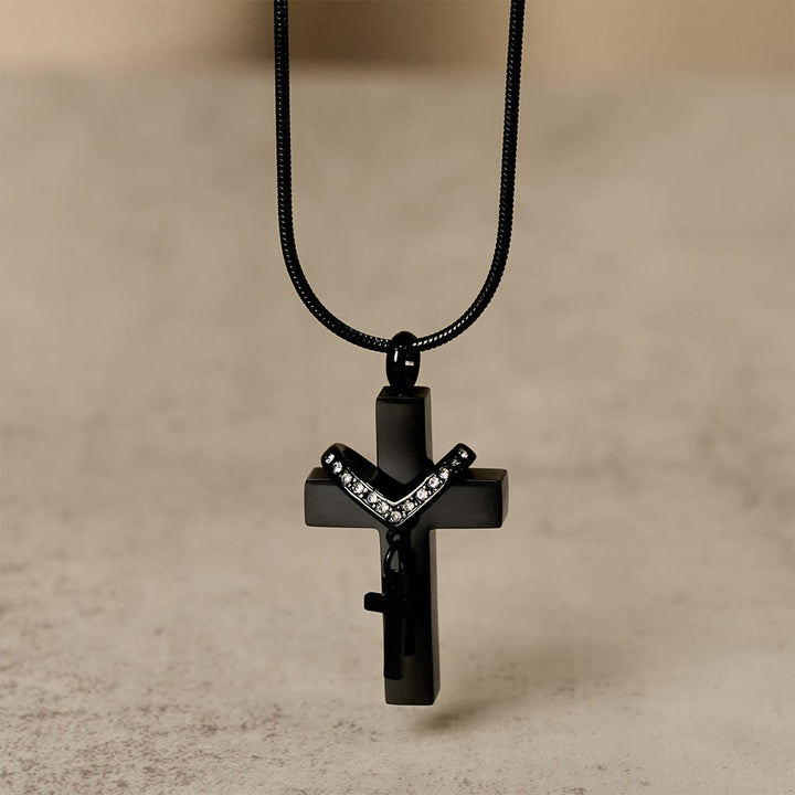 Christianartworkshop Collana con croce interna staccabile: fonda la tua fede nell'amore che trascende - Nero - image 3