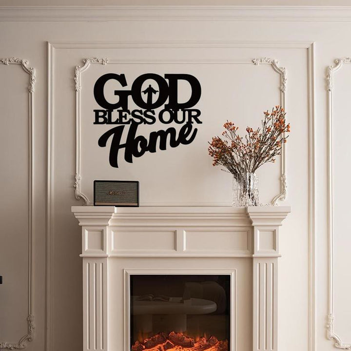 Christianartworkshop - Decorazione murale in metallo "Dio benedica la nostra casa": un elegante simbolo di fede per l'arredamento di casa. - image 2