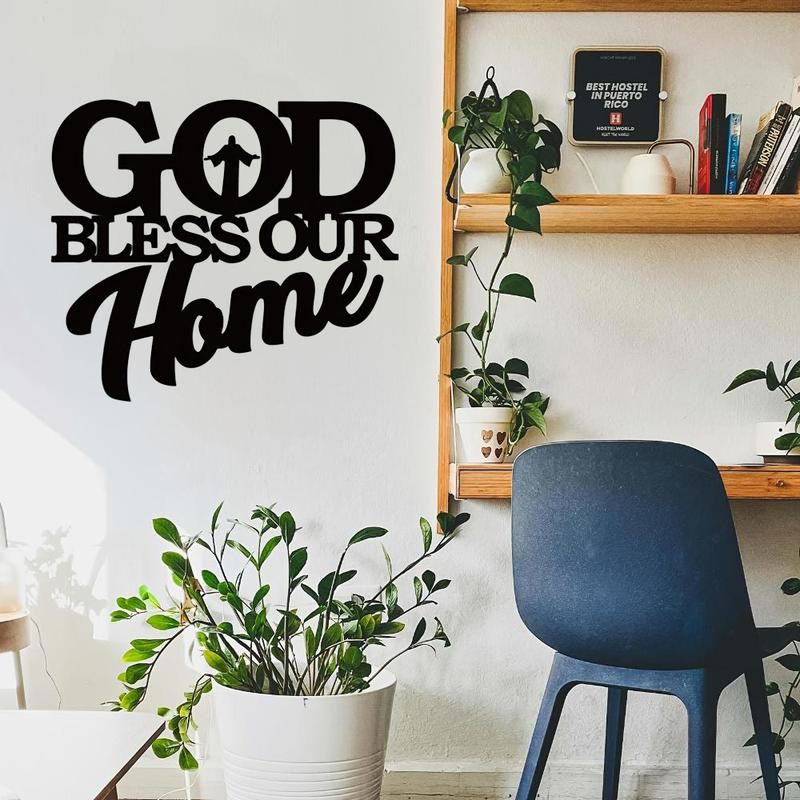 Christianartworkshop - Decorazione murale in metallo "Dio benedica la nostra casa": un elegante simbolo di fede per l'arredamento di casa. - image 1