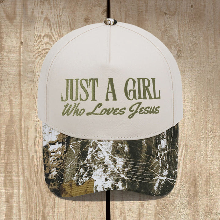 Christianartworkshop Cappellino da baseball strutturato Just A Girl Who Loves Jesus: indossa la tua devozione con orgoglio - Camo-Beige - image 13