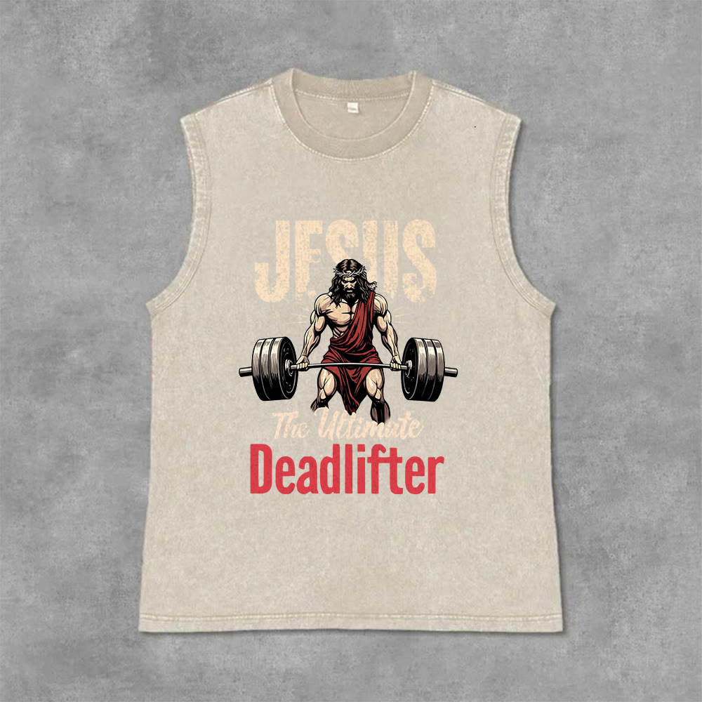 Christianartworkshop Jesus The Ultimate Deadlifter Canotta unisex lavata - Beige - 2XL - image 4