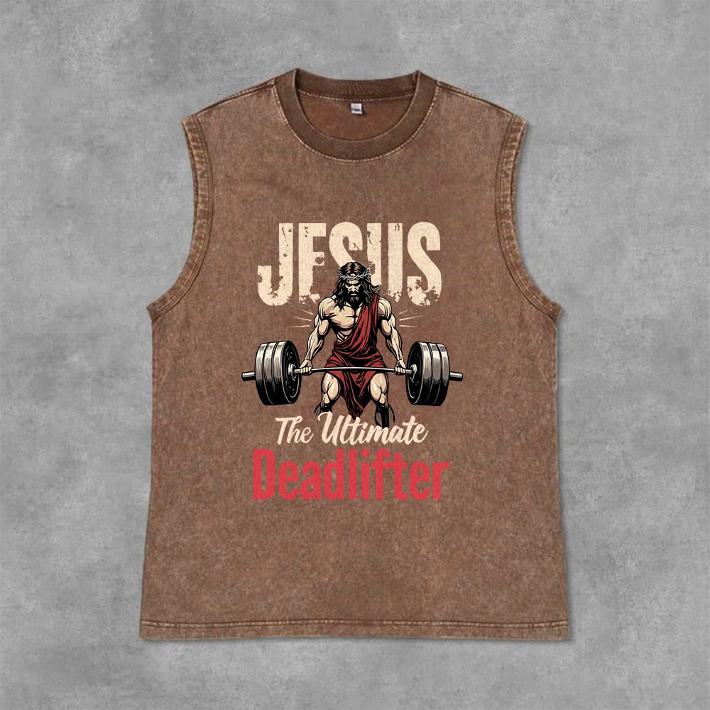 Christianartworkshop Jesus The Ultimate Deadlifter Canotta unisex lavata - Marrone - 2XL - image 13