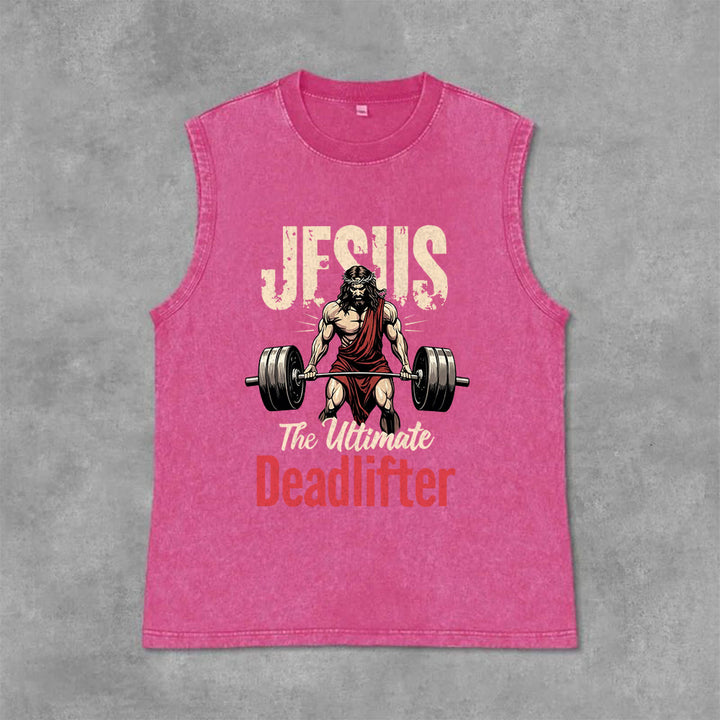 Christianartworkshop Jesus The Ultimate Deadlifter Canotta unisex lavata - Rosa - 2XL - image 7