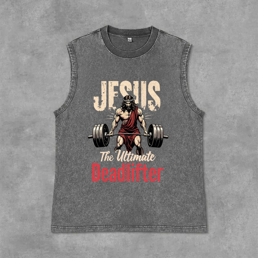 Christianartworkshop Jesus The Ultimate Deadlifter Canotta unisex lavata - Grigio - 2XL - image 10