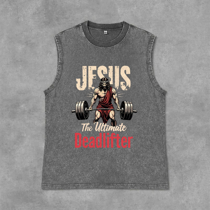 Christianartworkshop Jesus The Ultimate Deadlifter Canotta unisex lavata - Grigio - 2XL - image 10