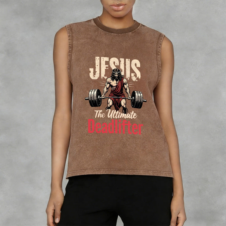 Canotta unisex lavata con stampa "Jesus The Ultimate Deadlifter" Christianartworkshop - image 15