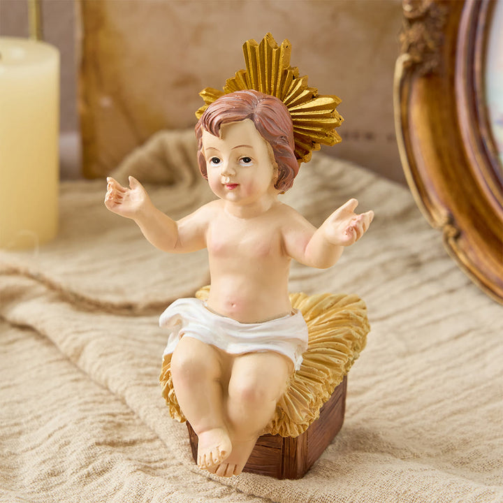 Christianartworkshop Collezione di statuette realistiche del Bambino Gesù nella mangiatoia: un simbolo del sacro miracolo della nascita - Bambini Santi Seduti Taglia S - image 12