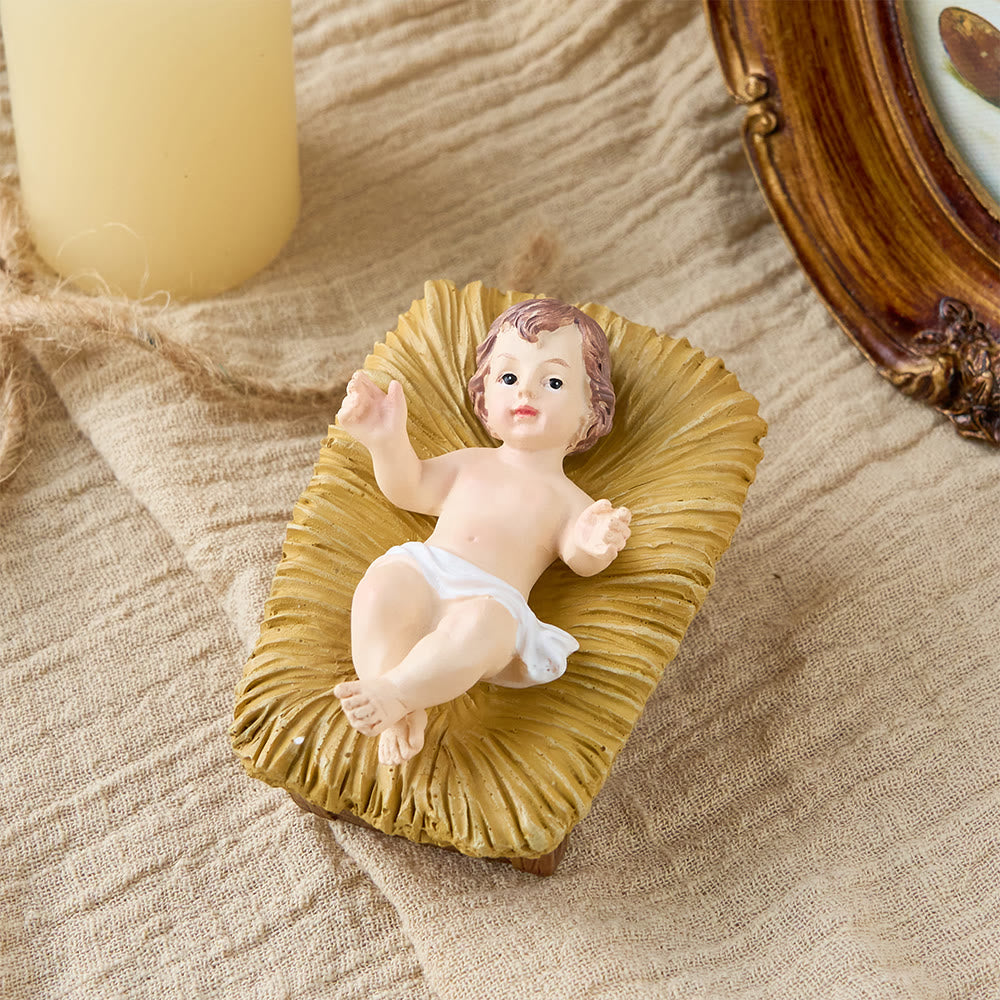 Christianartworkshop Collezione di statuette realistiche del Bambino Gesù nella mangiatoia: un simbolo del sacro miracolo della nascita - Bambino Santo nudo con base rettangolare - image 6