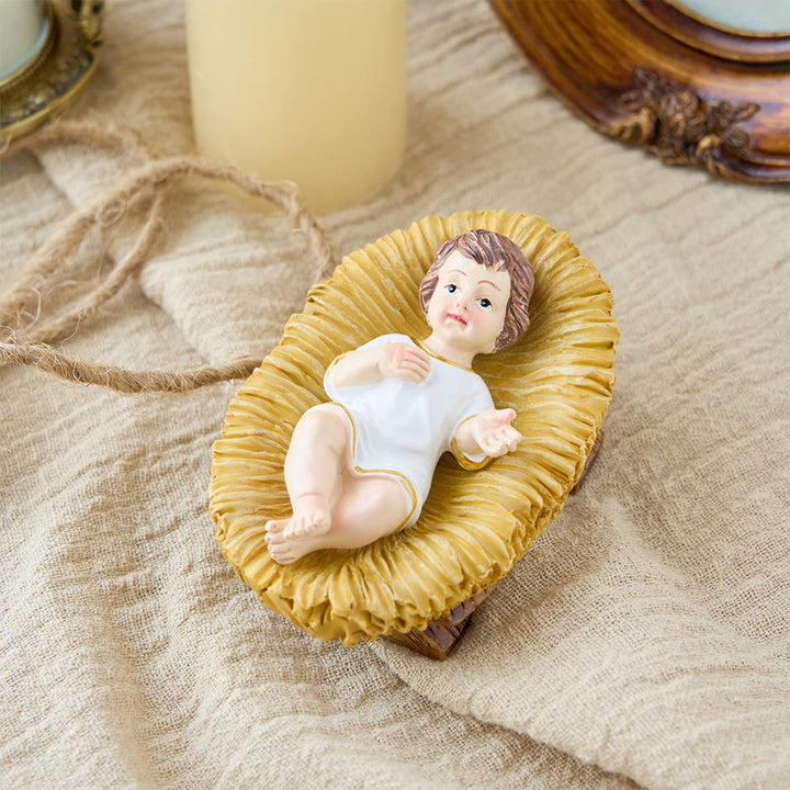 Christianartworkshop Collezione di statuette realistiche del Bambino Gesù nella mangiatoia: un simbolo del sacro miracolo della nascita - Bambino Santo vestito con base ovale - image 8