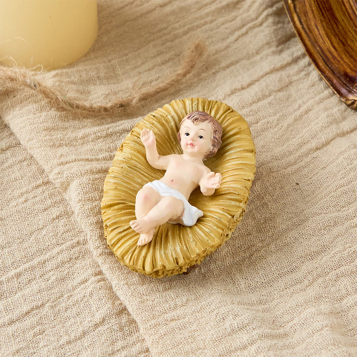Christianartworkshop Collezione di statuette realistiche del Bambino Gesù nella mangiatoia: un simbolo del sacro miracolo della nascita - Bambino Santo nudo con base ovale - image 0