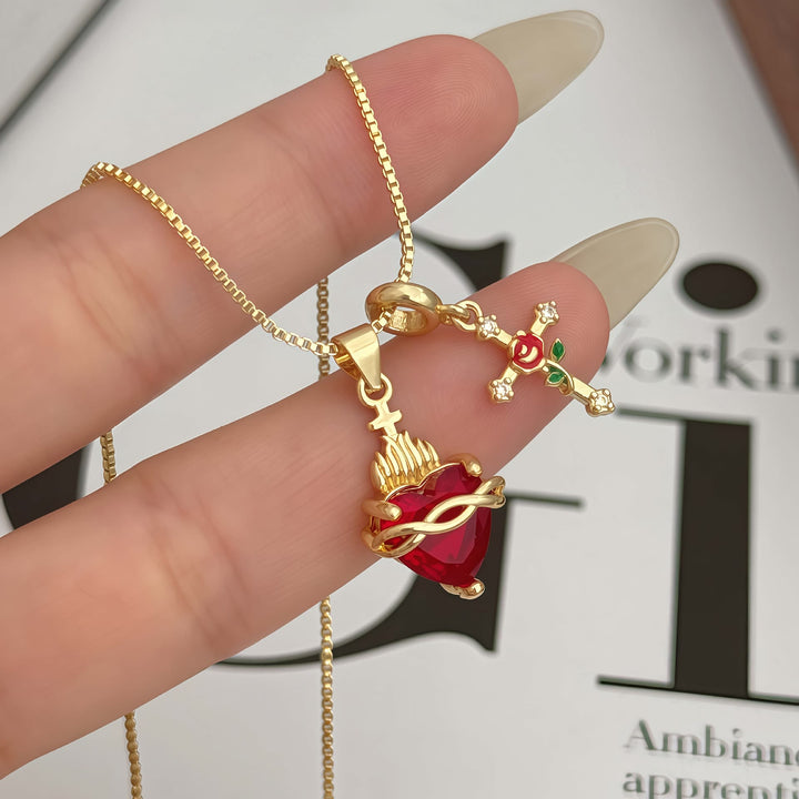 Christianartworkshop Collana con ciondolo a forma di cuore sacro e croce rosa: incarna l'amore divino e la grazia redentrice - image 2