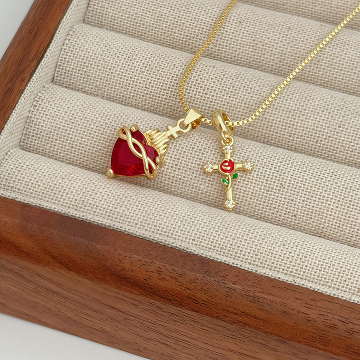 Christianartworkshop Collana con ciondolo a forma di cuore sacro e croce rosa: incarna l'amore divino e la grazia redentrice - image 3