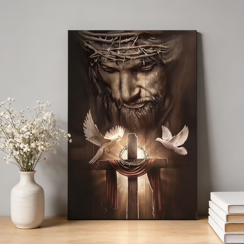 Christianartworkshop Stampa artistica da parete con sacrificio sacro e colomba: un simbolo di amore redentore e pace - Dipinto su tela incorniciato - 11,81''*15,75''0,71"/30*40*1,8 cm - image 0