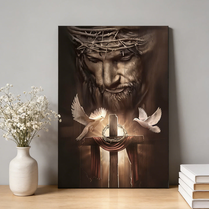 Christianartworkshop Stampa artistica da parete con sacrificio sacro e colomba: un simbolo di amore redentore e pace - Dipinto su tela incorniciato - 11,81''*15,75''0,71"/30*40*1,8 cm - image 0