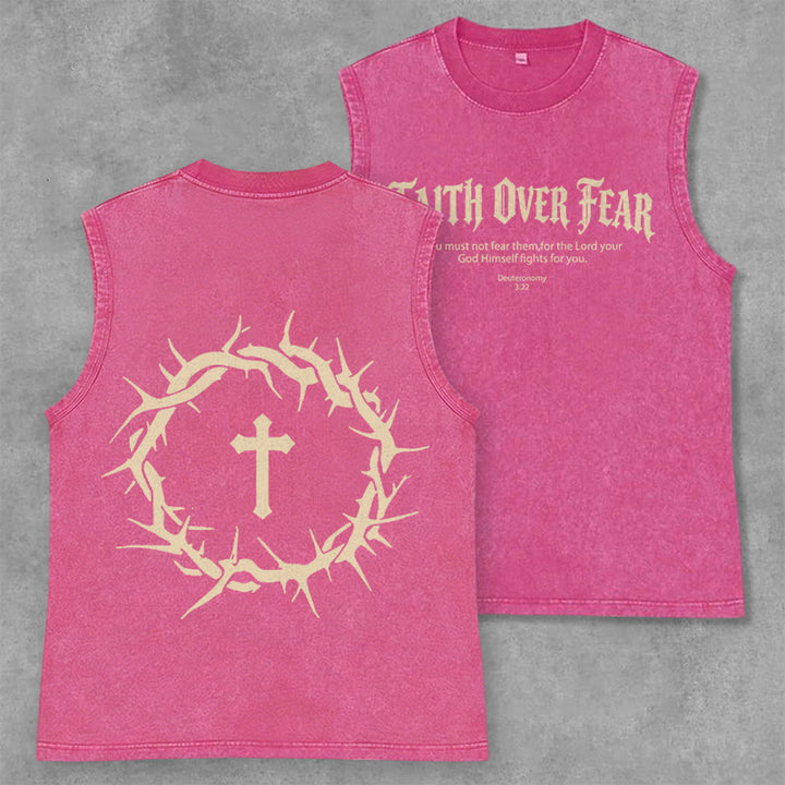 Canotta unisex lavata con scritta "Fede contro la paura" Christianartworkshop Corona di spine - Rosa - 2XL - image 7