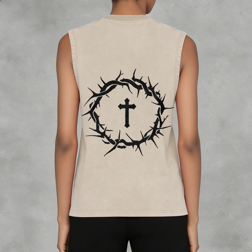 Canotta unisex lavata con scritta "Fede contro la paura" Christianartworkshop Corona di spine - image 34