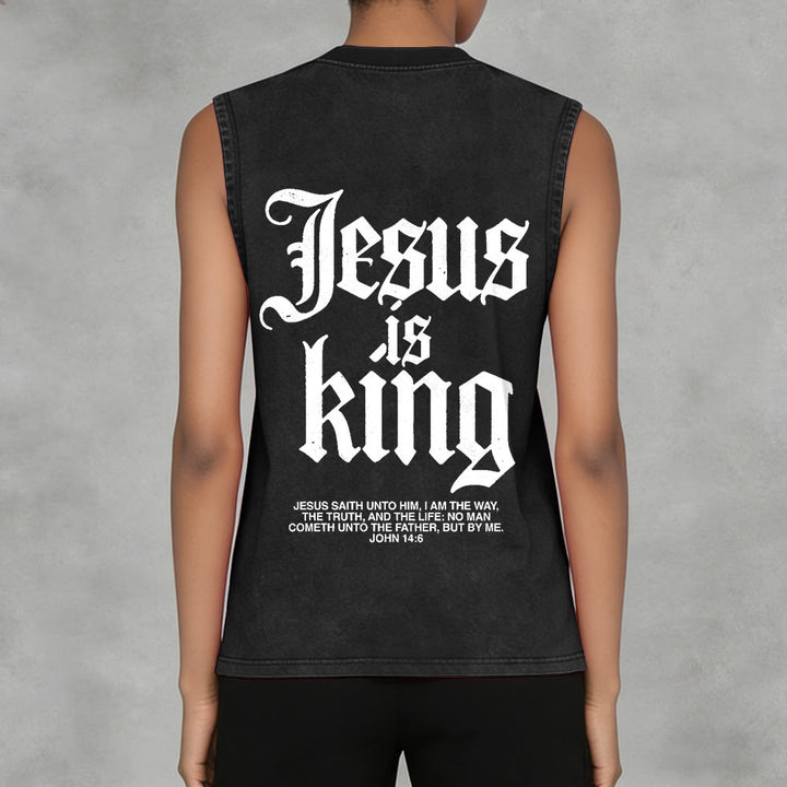 Christianartworkshop Canotta unisex lavata con scritta Jesus Is King Gothic - image 2