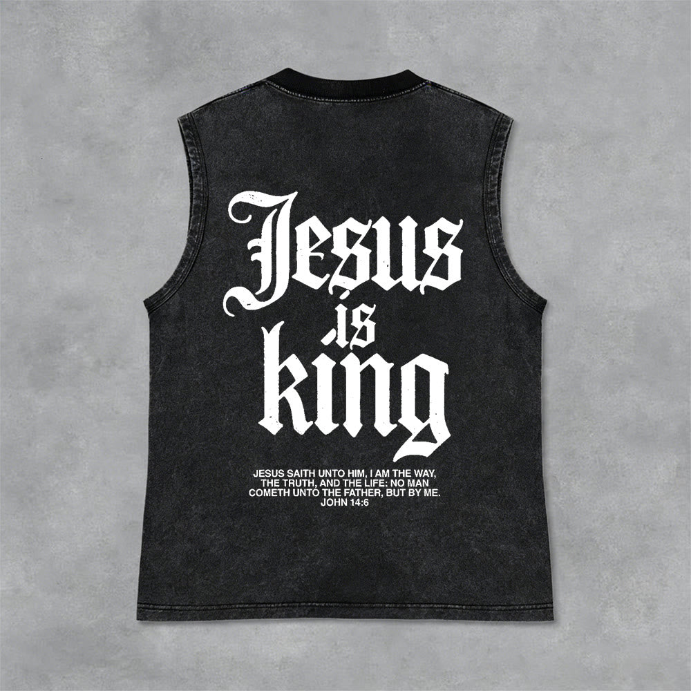 Christianartworkshop Canotta unisex lavata con scritta Jesus Is King Gothic - Nero - 2XL - image 0